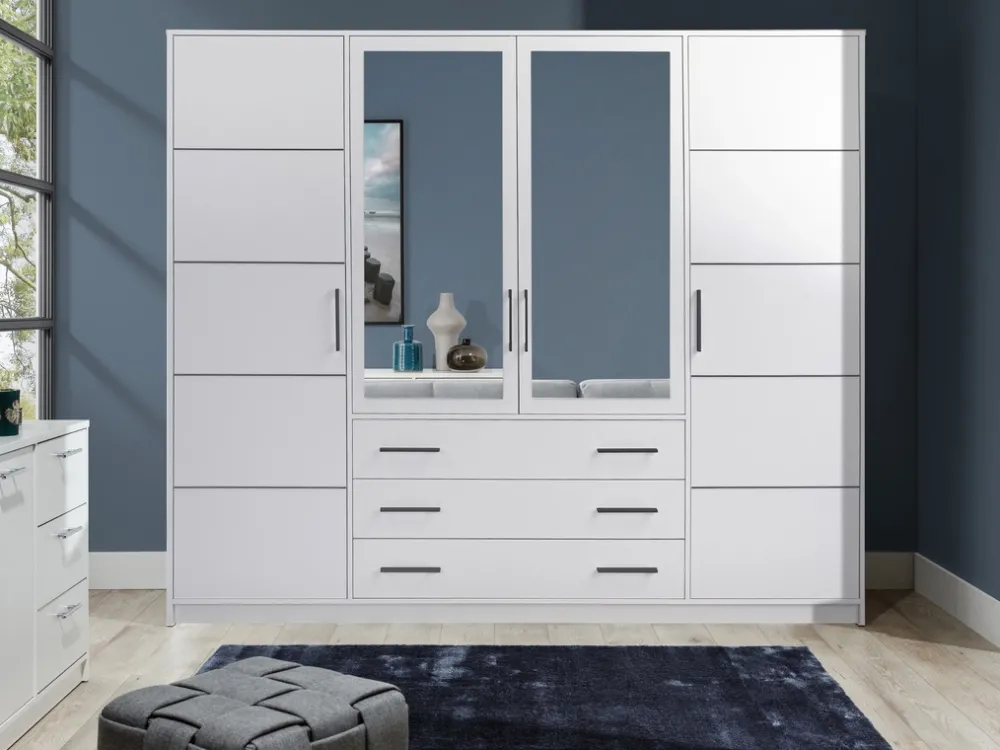 Meble Młodzieżowe|Zestawy Mebli Do Przedpokoju>Stolar Duża biała szafa 240 cm z lustrem i szufladami do sypialni BILL biały