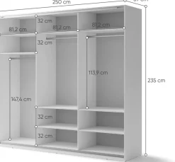 Szafy Przesuwne|Szafy Trzydrzwiowe></noscript>lenart. Duża biała szafa przesuwna z lustrem i półkami 250 cm MAXI