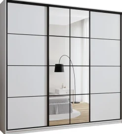 Zestawy Mebli Do Przedpokoju|Szafy Trzydrzwiowe>BROMARKT Duża biała szafa przesuwna z lustrem 250 cm do sypialni EDGE MAX biały