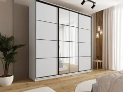 Zestawy Mebli Do Przedpokoju|Szafy Trzydrzwiowe></noscript>BROMARKT Duża biała szafa przesuwna z lustrem 250 cm do sypialni EDGE MAX biały