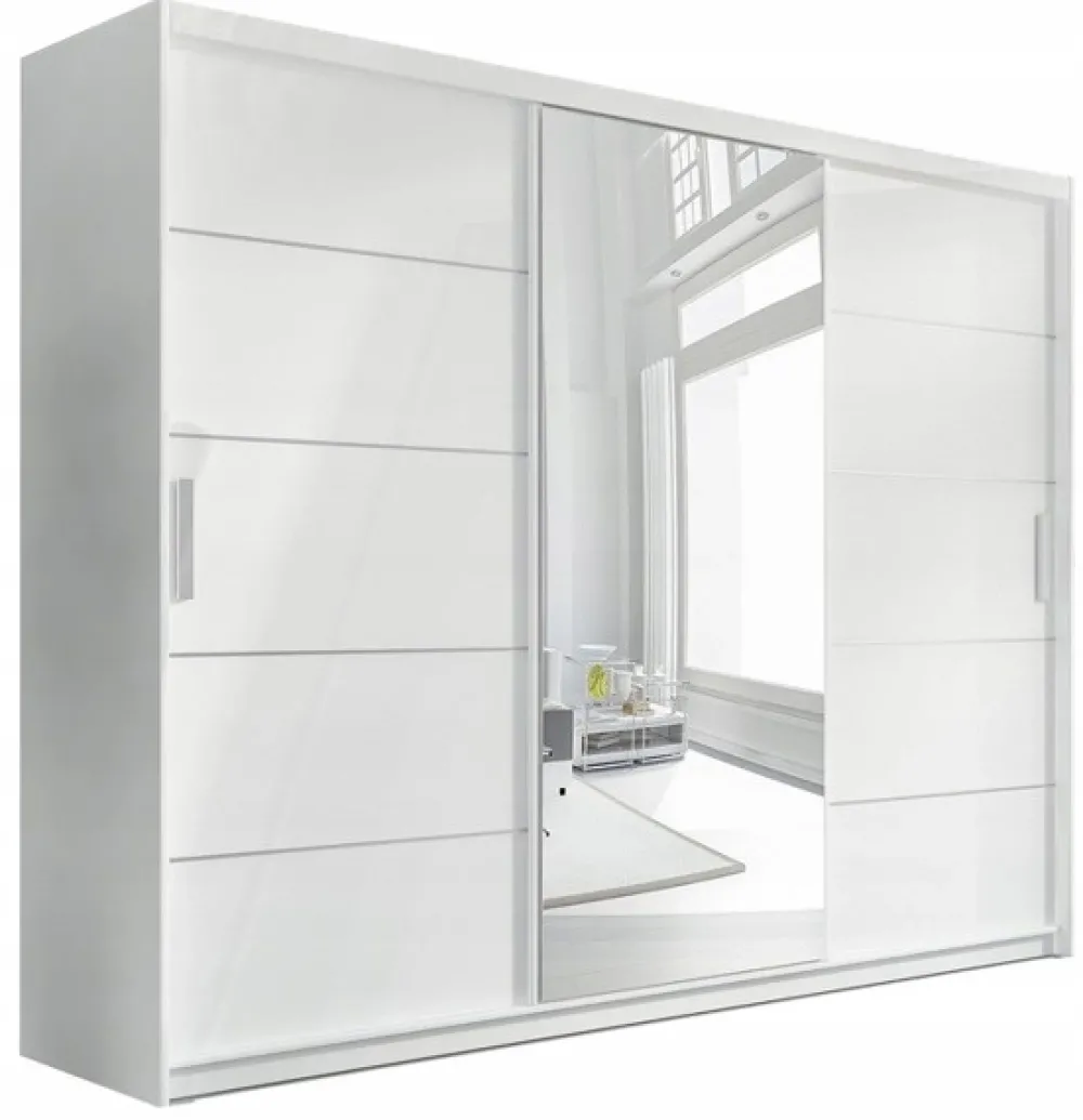 Szafy Trzydrzwiowe|Szafy Do Przedpokoju>Meblohand Duża biała szafa przesuwna z lustrem i szufladami PORTO biały