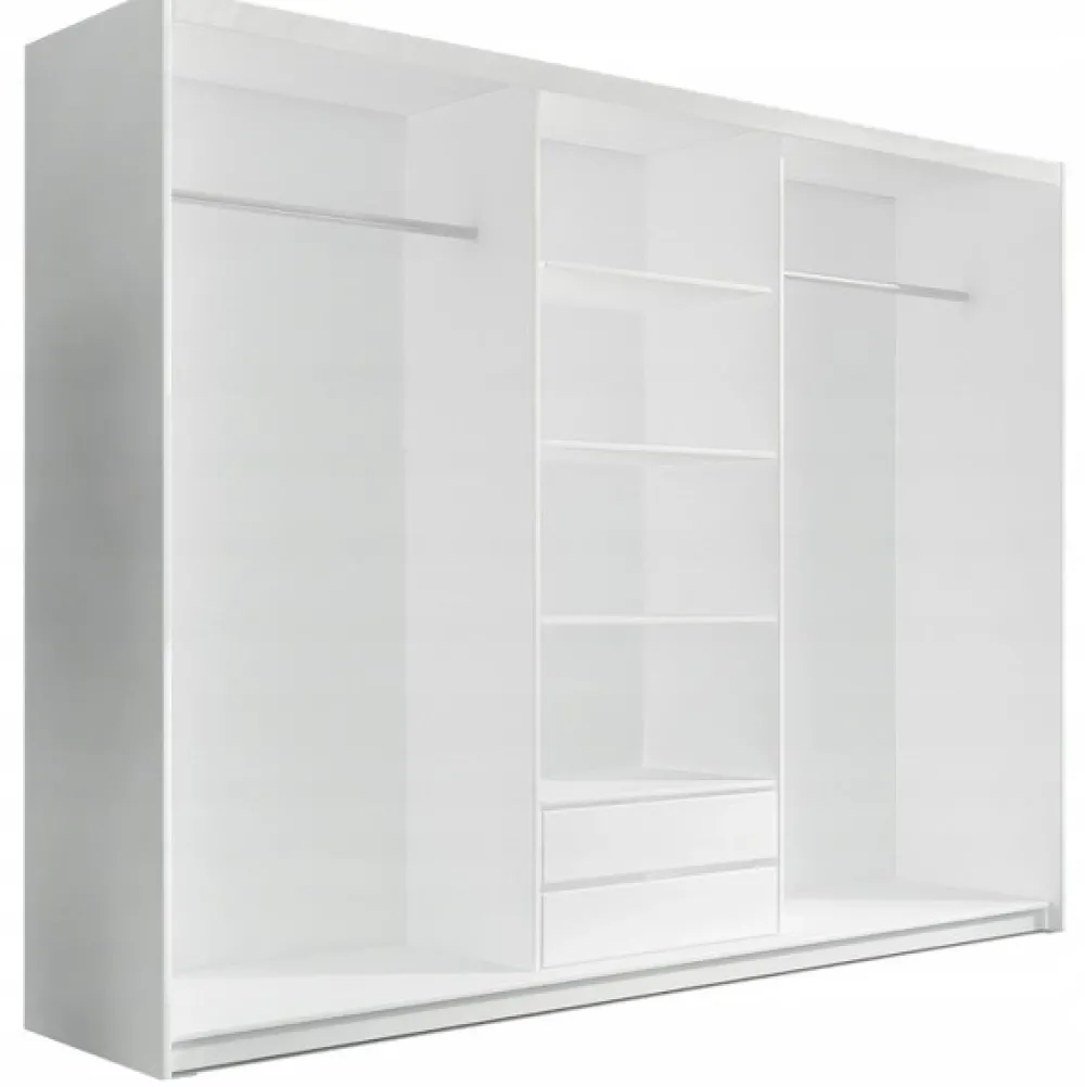 Szafy Trzydrzwiowe|Szafy Do Przedpokoju>Meblohand Duża biała szafa przesuwna z lustrem i szufladami PORTO biały