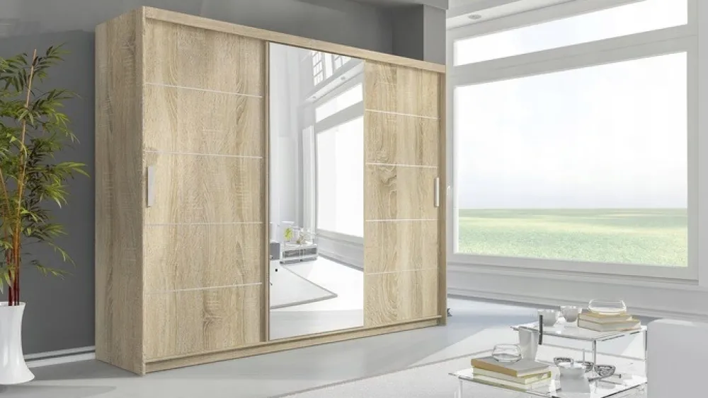 Szafy Trzydrzwiowe|Szafy Do Przedpokoju>Meblohand Duża biała szafa przesuwna z lustrem i szufladami PORTO biały