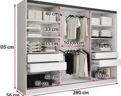 Zestawy Mebli Do Przedpokoju|Szafy Trzydrzwiowe></noscript>BROMARKT Duża biała szafa przesuwna 280 cm LOFT biały