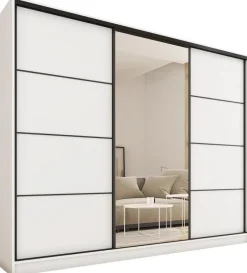 Zestawy Mebli Do Przedpokoju|Szafy Trzydrzwiowe>BROMARKT Duża biała szafa przesuwna z lustrem 250 cm LOFT MAX biały