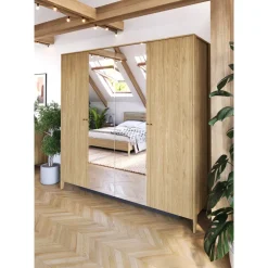 Szafy Do Przedpokoju|Szafy Do Salonu></noscript>lenart. Duża czterodrzwiowa szafa z lustrem 220 cm do sypialni COZY