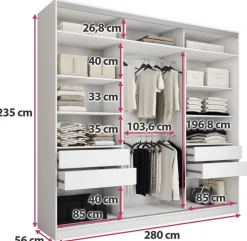Szafy Trzydrzwiowe|Szafy Do Przedpokoju></noscript>BROMARKT Duża garderoba biała szafa przesuwna do sypialni 280 cm TOP MAX biały