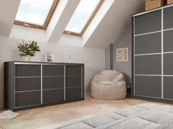 Komody></noscript>BROMARKT Duża owa komoda z szufladami i drążkiem 180 cm TOP grafit