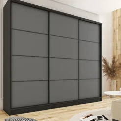 Szafy Trzydrzwiowe|Szafy Do Przedpokoju></noscript>BROMARKT Duża grafitowa szafa przesuwna 250 cm do sypialni LOFT MAX