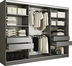 Zestawy Mebli Do Przedpokoju|Szafy Trzydrzwiowe>BROMARKT Duża owa szafa przesuwna z lustrem do sypialni 280 cm TOP grafit