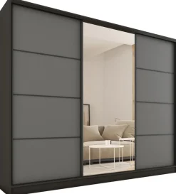 Szafy Do Przedpokoju|Szafy Do Salonu>BROMARKT Duża grafitowa szafa przesuwna z lustrem 250 cm LOFT MAX