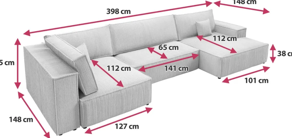 Narożniki>BROMARKT Duża kanapa narożna do salonu z funkcją spania w kształcie U PABLO MAXI