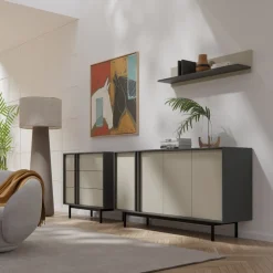 Zestawy Mebli Do Salonu|Komody>JUREK Duża komoda AVERO 163cm antracyt beż jasny - 4 drzwiowa