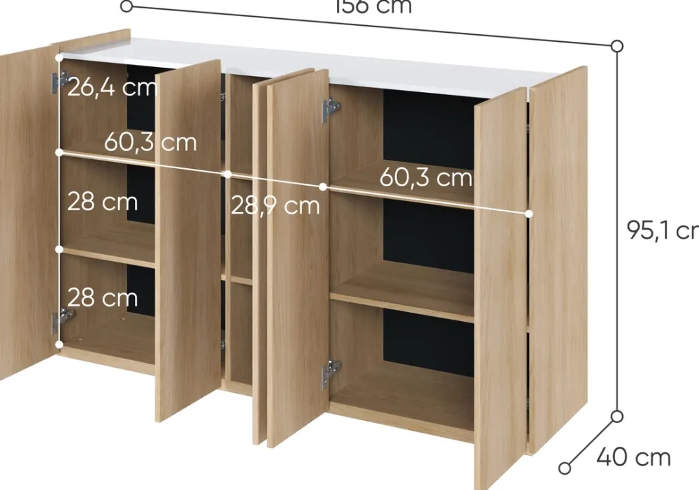 Komody>lenart. Duża komoda do salonu z półkami cichy domyk 156 cm EASY EA-01