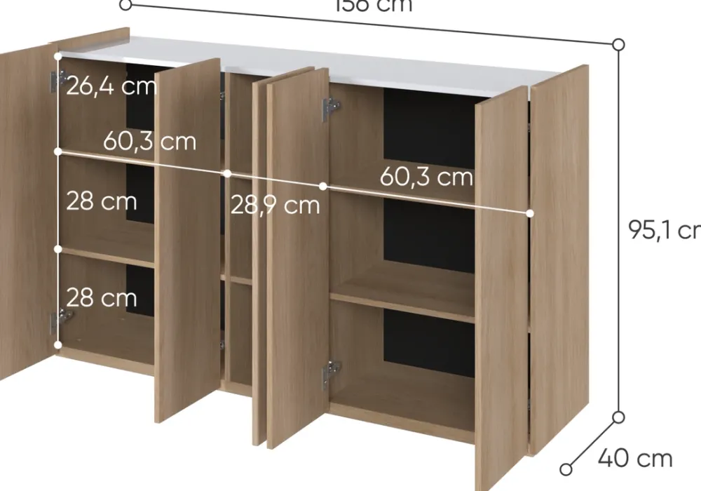 Komody>lenart. Duża komoda do salonu z półkami cichy domyk 156 cm EASY EA-01
