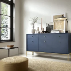 Komody></noscript>PIASKI Duża komoda na nóżkach MONTI granat złoty granatowy