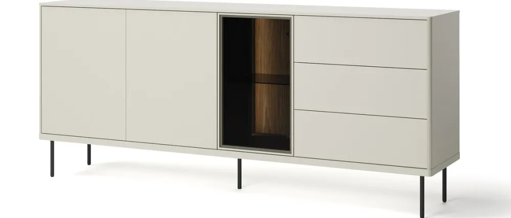 Zestawy Mebli Do Salonu|Komody>lenart. Duża komoda na nóżkach z witryną do salonu 194 cm EPIRO z oświetleniem kaszmir