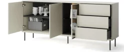 Zestawy Mebli Do Salonu|Komody>lenart. Duża komoda na nóżkach z witryną do salonu 194 cm EPIRO z oświetleniem kaszmir