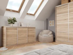 Komody></noscript>BROMARKT Duża komoda z szufladami i drążkiem 180 cm TOP dąb sonoma