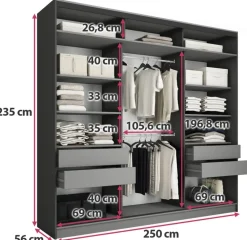 Zestawy Mebli Do Przedpokoju|Szafy Trzydrzwiowe></noscript>BROMARKT Duża loftowa szafa przesuwna z lustrem 250 cm LOFT MAX