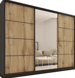 Zestawy Mebli Do Przedpokoju|Szafy Trzydrzwiowe>BROMARKT Duża loftowa szafa przesuwna z lustrem 280 cm LOFT MAX