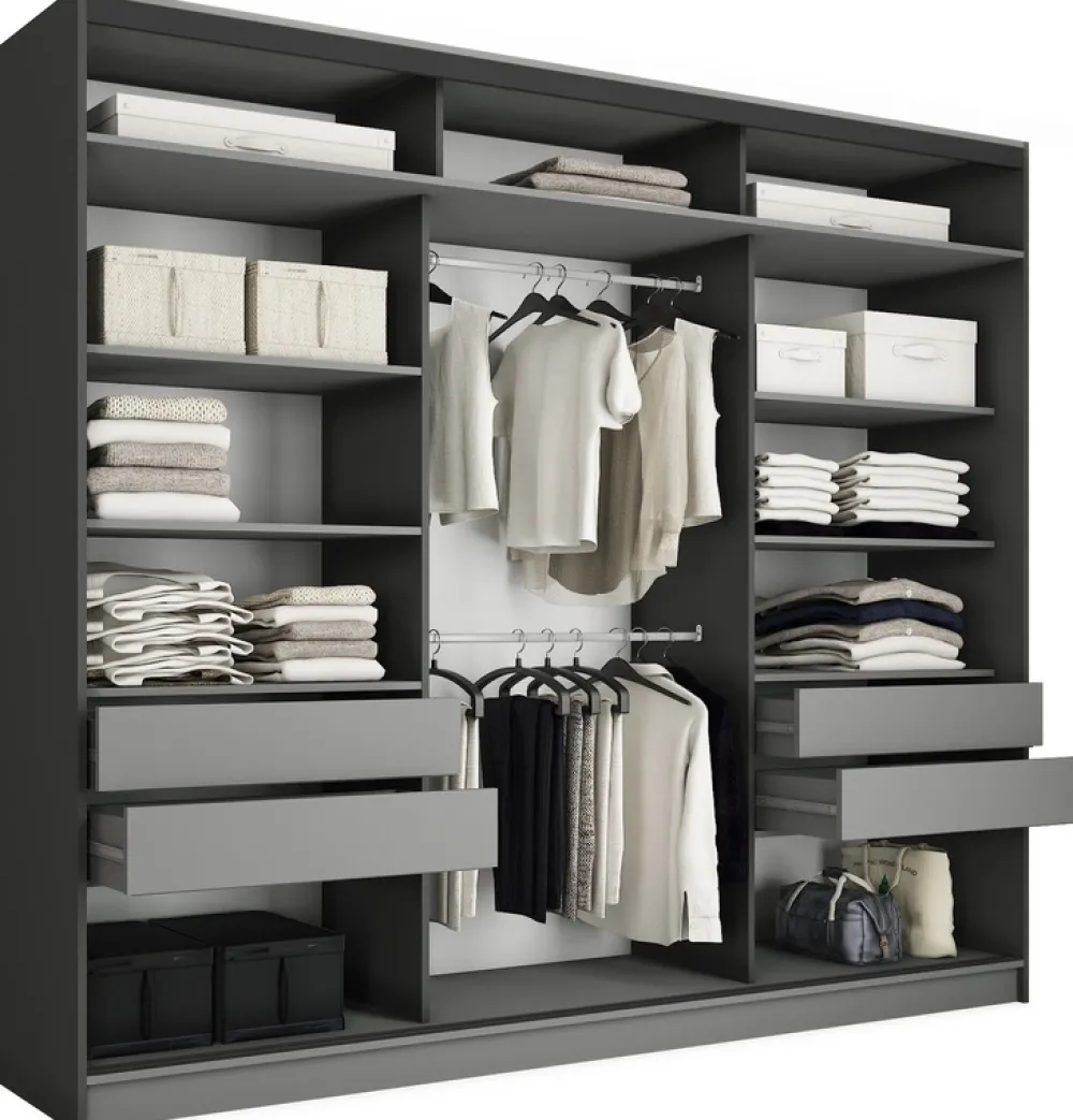 Zestawy Mebli Do Przedpokoju|Szafy Trzydrzwiowe>BROMARKT Duża loftowa szafa przesuwna z lustrem 280 cm LOFT MAX