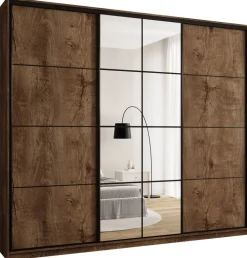 Szafy Trzydrzwiowe|Szafy Do Przedpokoju>BROMARKT Duża loftowa szafa przesuwna z lustrem 280 cm EDGE MAX dąb lefkas
