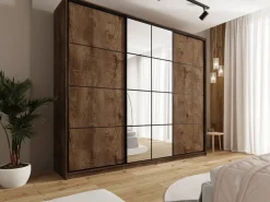 Szafy Trzydrzwiowe|Szafy Do Przedpokoju></noscript>BROMARKT Duża loftowa szafa przesuwna z lustrem 280 cm EDGE MAX dąb lefkas