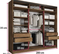Szafy Trzydrzwiowe|Szafy Do Przedpokoju></noscript>BROMARKT Duża loftowa szafa przesuwna z lustrem 280 cm EDGE MAX dąb lefkas