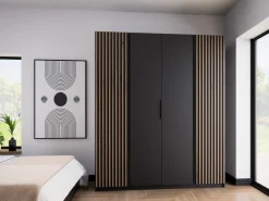 Szafy Młodzieżowe|Szafy Otwierane></noscript>Lempert Duża loftowa szafa z lamelami i półkami 200 cm KARAT czarny