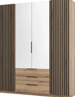 Szafy Młodzieżowe|Szafy Otwierane>Lempert Duża loftowa szafa z lustrem i lamelami 200 cm KARAT dąb evoke