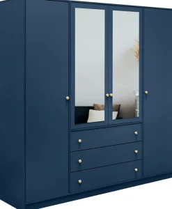 Meble Dla Dzieci|Zestawy Mebli Do Przedpokoju>Stolar Duża nowoczesna czterodrzwiowa szafa z lustrem 196 cm SELMA niebieski