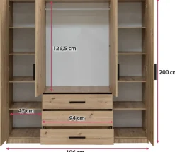 Meble Dla Dzieci|Zestawy Mebli Do Przedpokoju></noscript>Stolar Duża nowoczesna czterodrzwiowa szafa z lustrem 196 cm SELMA niebieski