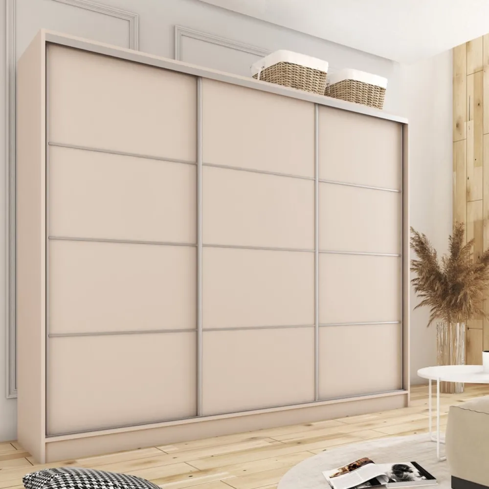 Szafy Trzydrzwiowe|Szafy Do Przedpokoju>BROMARKT Duża nowoczesna szafa przesuwna do sypialni 280 cm TOP beż beż piaskowy