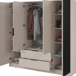 Zestawy Mebli Do Przedpokoju|Szafy Do Przedpokoju>PIASKI Duża szafa czterodrzwiowa z szufladami 206 cm KELLY kaszmir