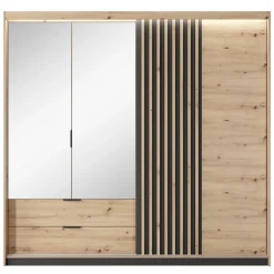 Meble Młodzieżowe|Zestawy Mebli Do Przedpokoju>LASKI Duża szafa do sypialni z lustrem 220 cm TERAMO dąb artisan antracyt