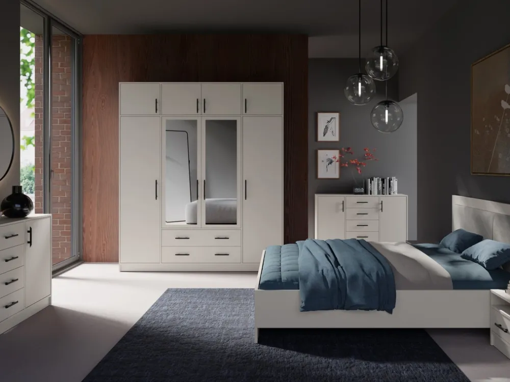 Garderoby|Meble Dla Dzieci>MEBLAR Duża szafa garderoba z lustrem i półkami 200 cm SEVAS kaszmir