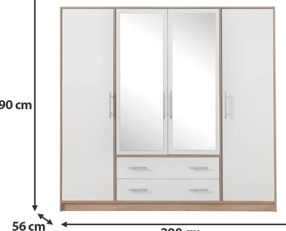 Garderoby|Meble Dla Dzieci>MEBLAR Duża szafa garderoba z lustrem i półkami 200 cm SEVAS kaszmir