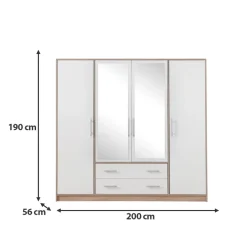 Zestawy Mebli Do Przedpokoju|Szafy Modułowe></noscript>MEBLAR Duża szafa garderoba z lustrem i półkami 200 cm SEVAS
