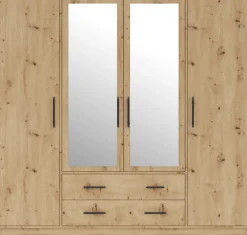 Garderoby|Meble Dla Dzieci>MEBLAR Duża szafa garderoba z lustrem i półkami 200 cm SEVAS dąb artisan