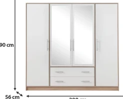 Garderoby|Meble Dla Dzieci></noscript>MEBLAR Duża szafa garderoba z lustrem i półkami 200 cm SEVAS dąb artisan
