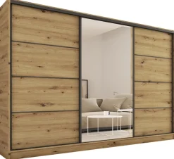 Zestawy Mebli Do Przedpokoju|Szafy Trzydrzwiowe>BROMARKT Duża szafa na ubrania 280 cm LOFT dąb artisan