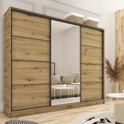 Zestawy Mebli Do Przedpokoju|Szafy Trzydrzwiowe></noscript>BROMARKT Duża szafa na ubrania 280 cm LOFT dąb artisan