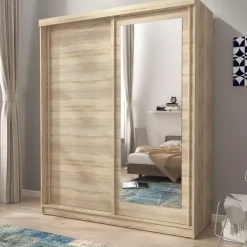 Szafy Dwudrzwiowe|Szafy Z Lustrem></noscript>PIASKI Duża szafa na ubrania 200 cm ALONA dąb sonoma