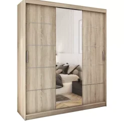 Zestawy Mebli Do Przedpokoju|Szafy Trzydrzwiowe>Meblohand Duża szafa na ubrania 180 cm CUBE dąb sonoma