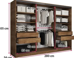 Zestawy Mebli Do Przedpokoju|Szafy Trzydrzwiowe></noscript>BROMARKT Duża szafa na ubrania 280 cm LOFT dąb lefkas