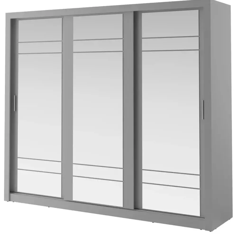 Zestawy Mebli Do Sypialni|Szafy Trzydrzwiowe>lenart. Duża szafa przesuwna 250 cm do sypialni z lustrem ARTI szary