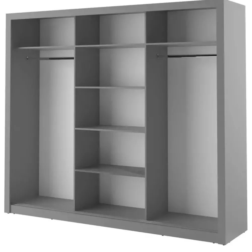 Zestawy Mebli Do Sypialni|Szafy Trzydrzwiowe>lenart. Duża szafa przesuwna 250 cm do sypialni z lustrem ARTI szary