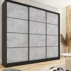 Zestawy Mebli Do Przedpokoju|Szafy Trzydrzwiowe></noscript>BROMARKT Duża szafa przesuwna 280 cm do garderoby LOFT MAX beton