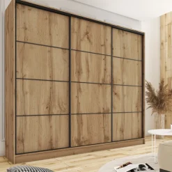Zestawy Mebli Do Przedpokoju|Szafy Trzydrzwiowe></noscript>BROMARKT Duża szafa przesuwna 280 cm do garderoby LOFT MAX dąb wotan